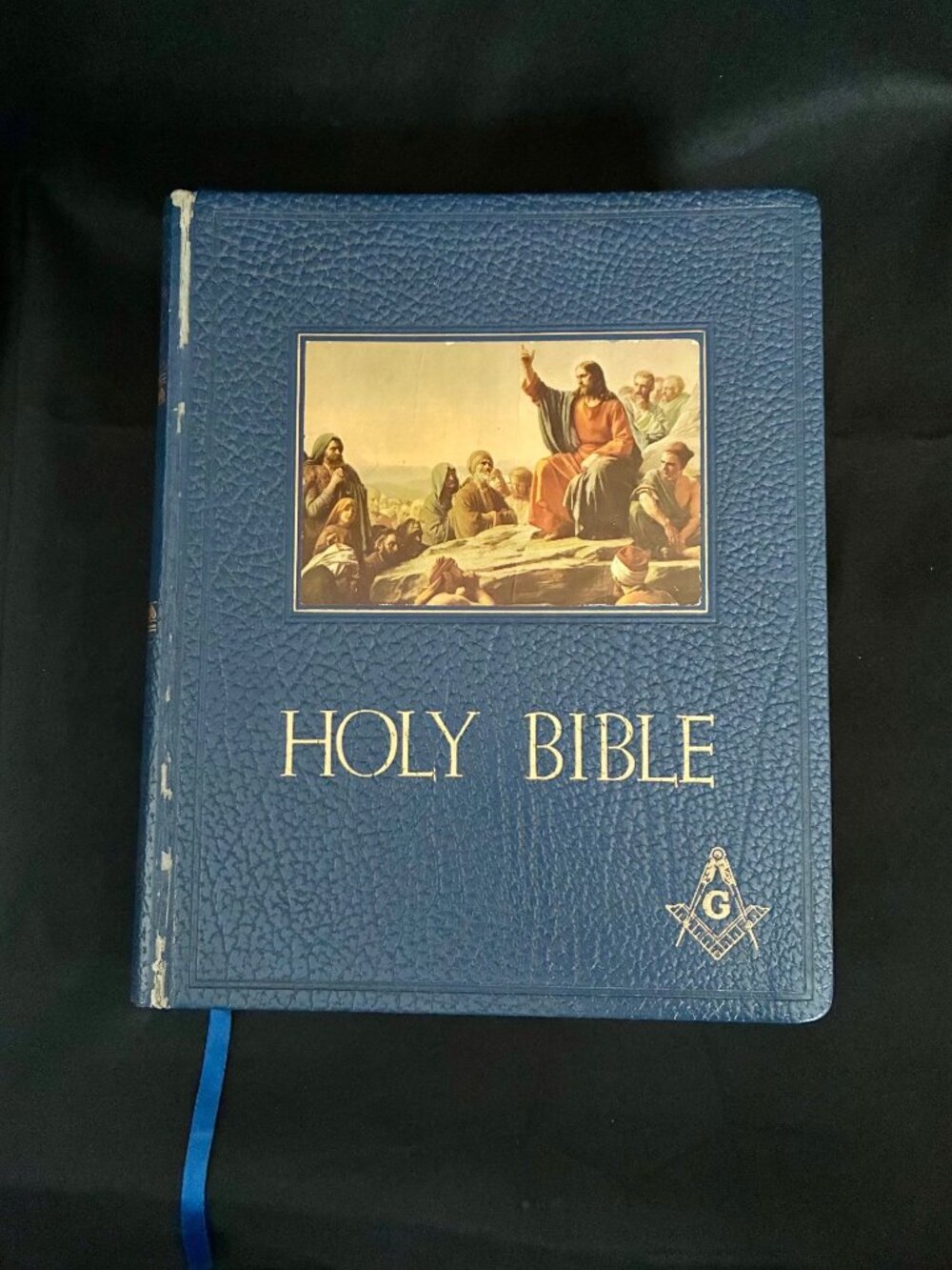 Masonic Edition Holy Bible Blue Faux Leather Gold Gilded Edges Vintage 20th Cent
